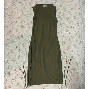 Cotton Citizen Lisbon Tank Dress Green Small Ruched Adjustable Mini Sleeveless